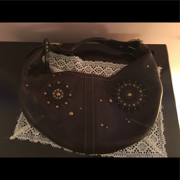NEW COACH Gorgeous Brown Leather Embellished Hobo - Picture 2 of 8